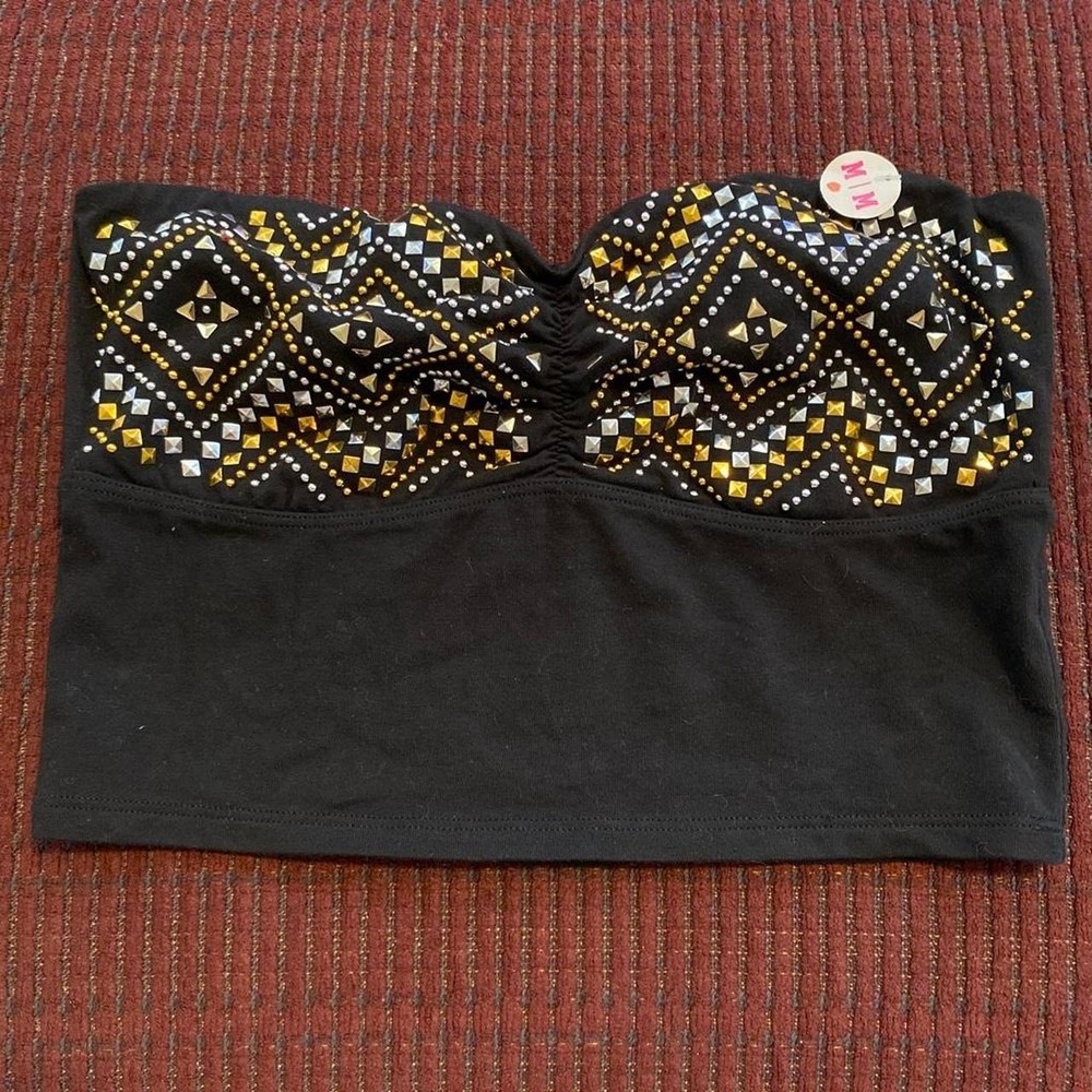 NWT! VICTORIA'S SECRET PINK STUDDED BLACK BANDEAU TOP SZ S